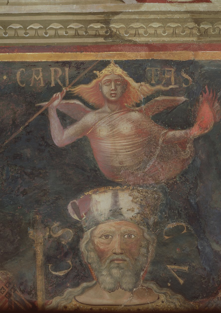 Allegori om god regjering, detalj om veldedighet og lederen for god regjering, 1338-40 av Ambrogio Lorenzetti