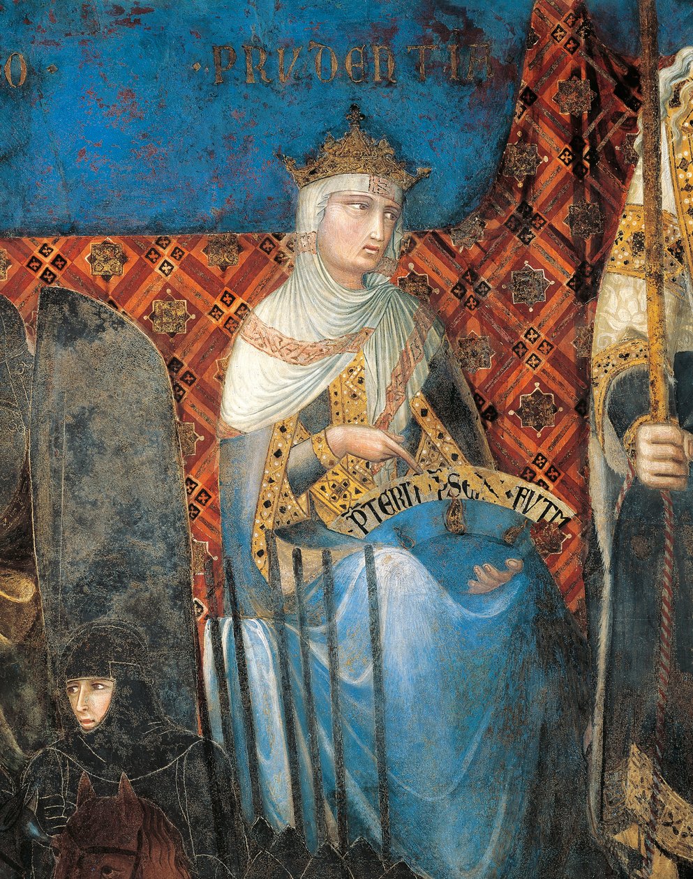 Allegori om god regjering, forsiktighet, detaljer fra allegori og virkninger av god og dårlig regjering i by og land av Ambrogio Lorenzetti