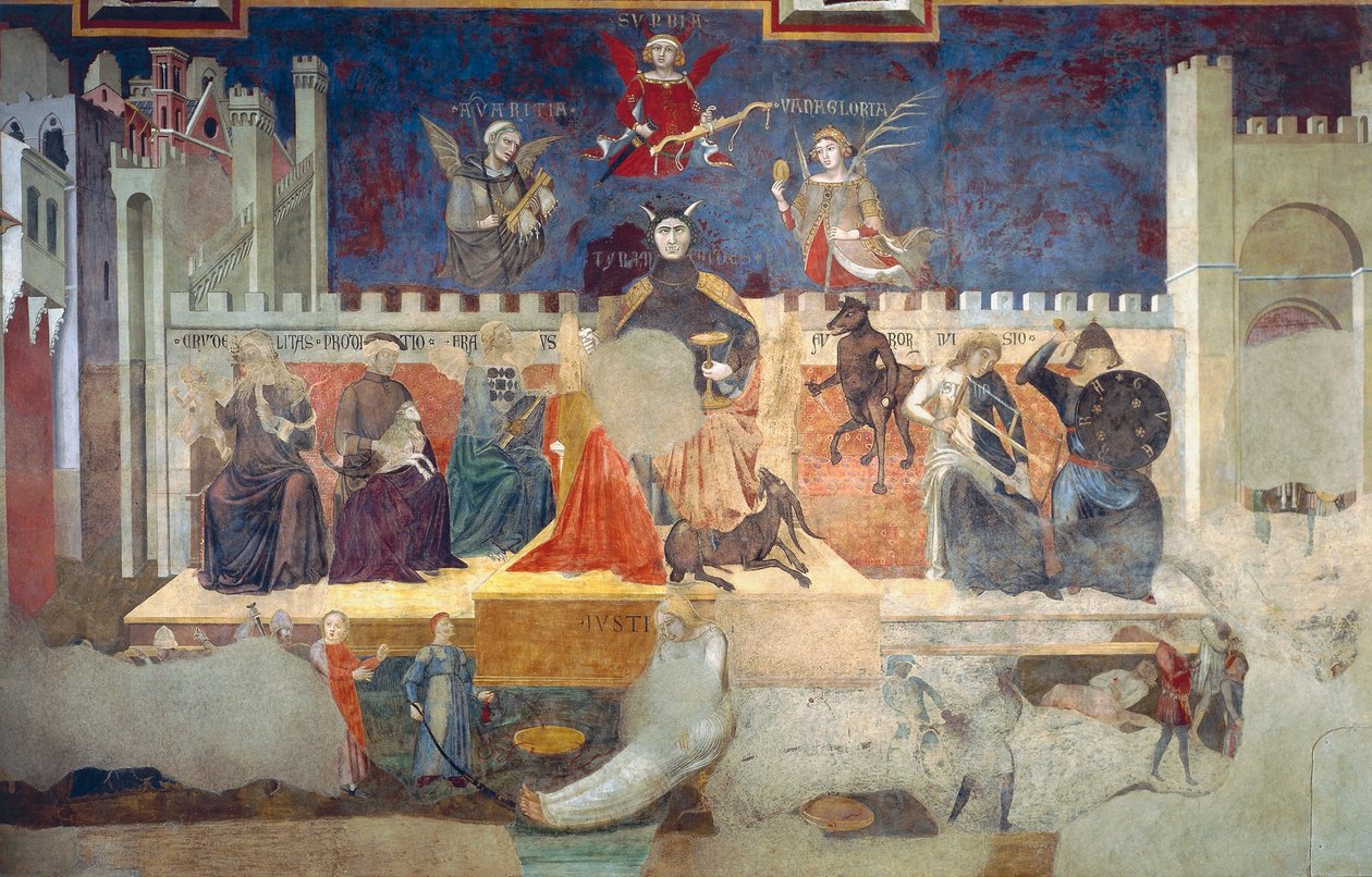 Allegori om dårlig regjering, detaljer fra Allegories of Good and Bad Government og deres effekter på by og landsbygd av Ambrogio Lorenzetti