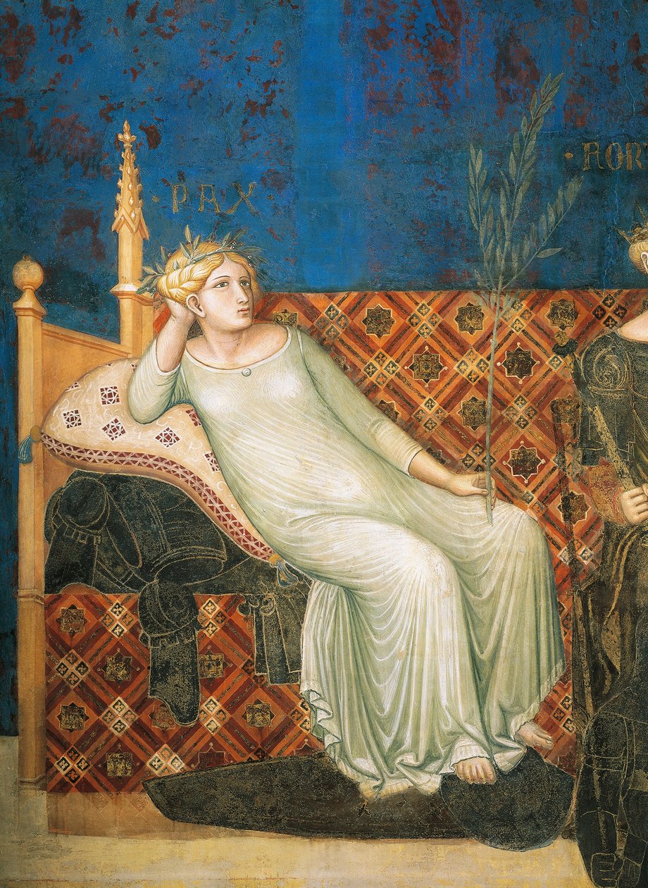 Allegori om god regjering, fred, detaljer fra Allegori og virkninger av god og dårlig regjering i by og land av Ambrogio Lorenzetti