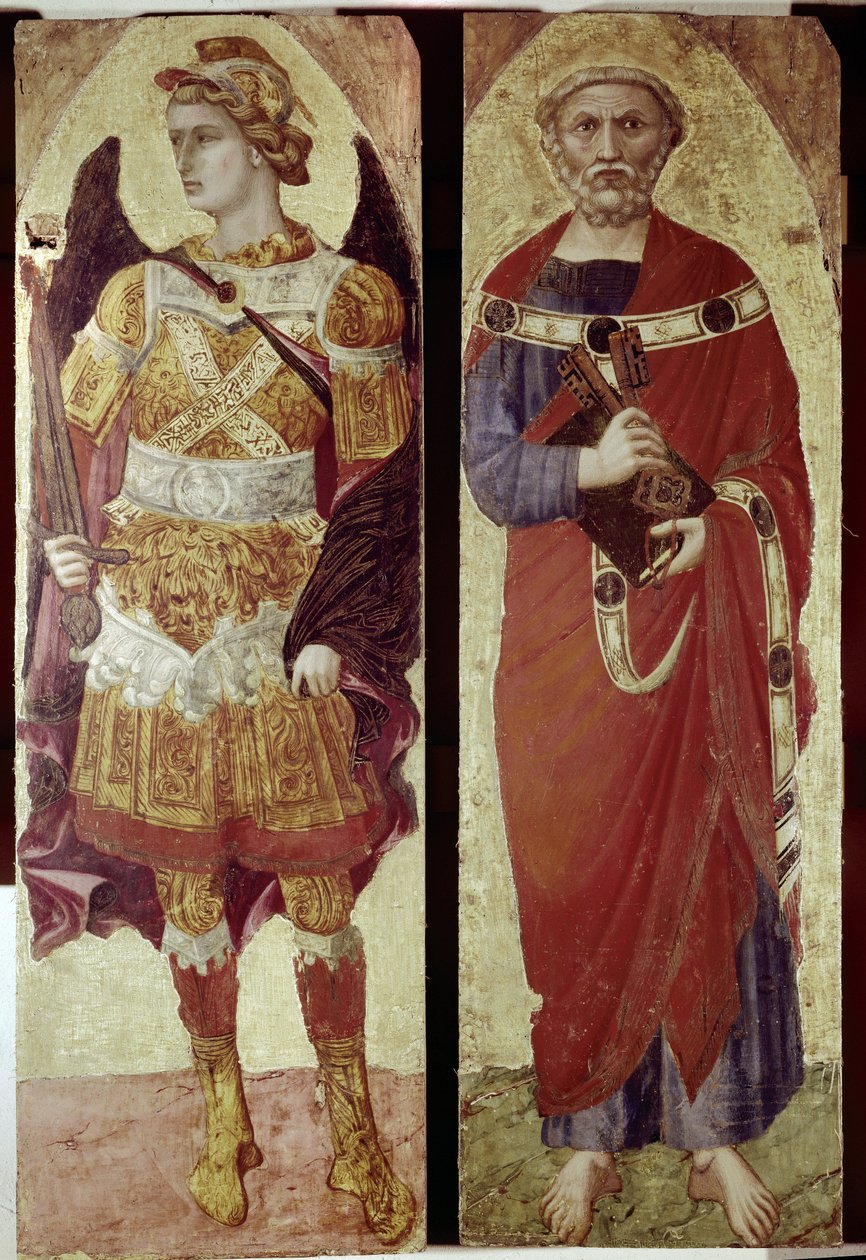 Erkeengelen Michael og St Peter, detalj av en polyptisk (tempera på tre av Ambrogio Lorenzetti