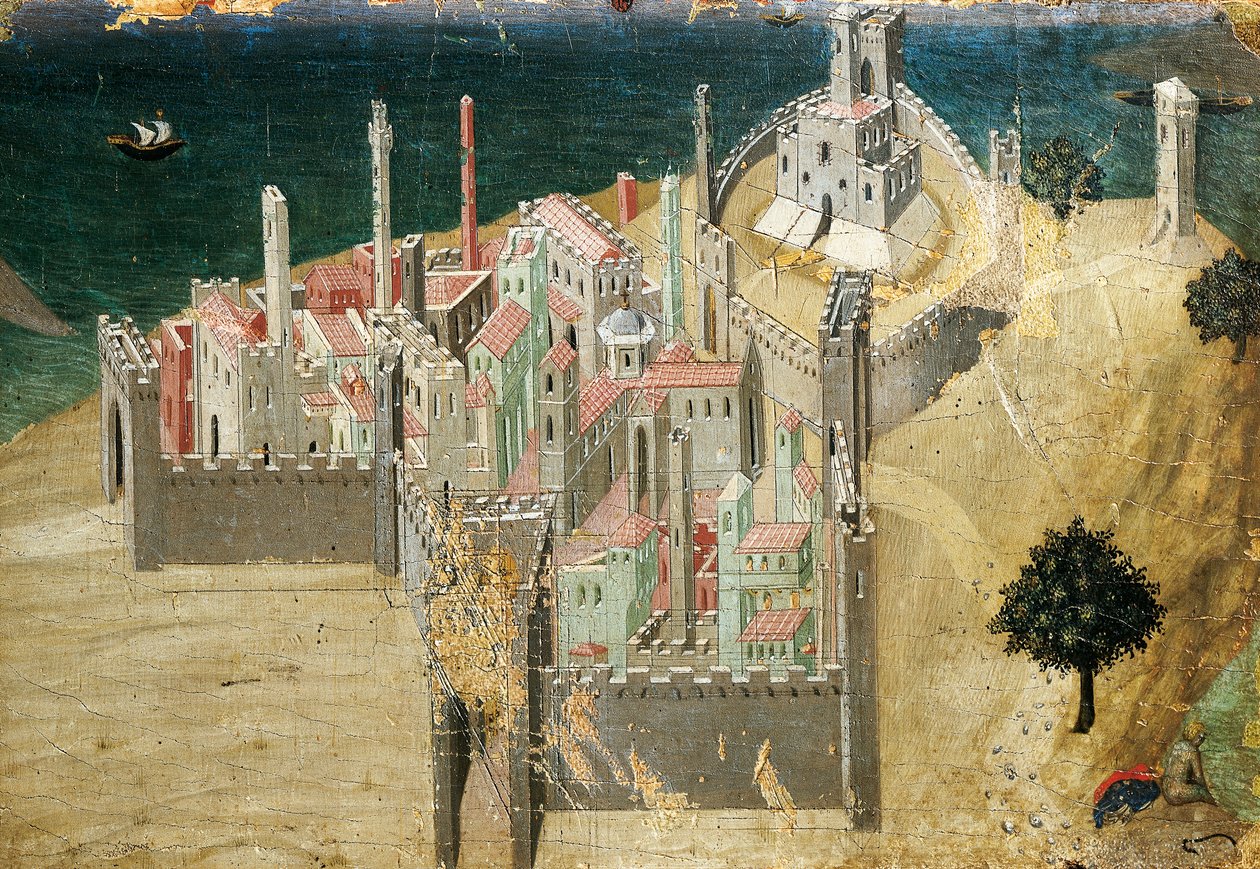 By ved havet, av Ambrogio Lorenzetti (1290-ca 1348) Tempera og gull på tre, 22,5x33,5 cm av Ambrogio Lorenzetti