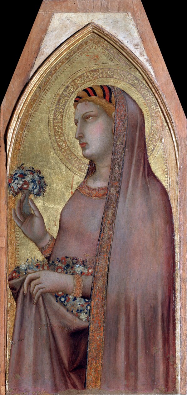 Dorothea of Caesarea eller Dorothy (fra Virgin and Child Polyptych) - Detrempe på tre av Ambrogio Lorenzetti
