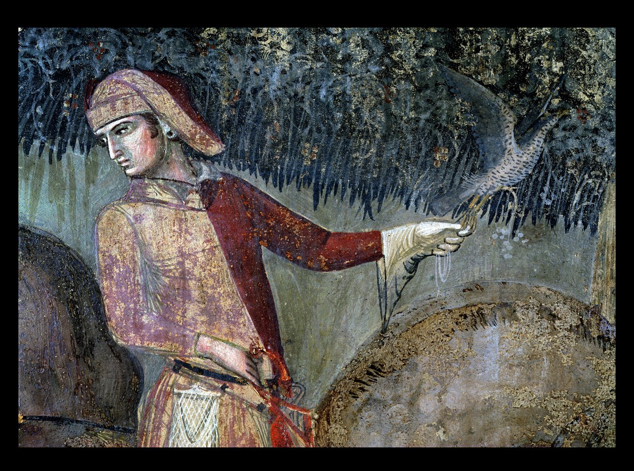 Effekter av god regjering på landsbygda, detalj av en falkonerer, 1388-40 av Ambrogio Lorenzetti
