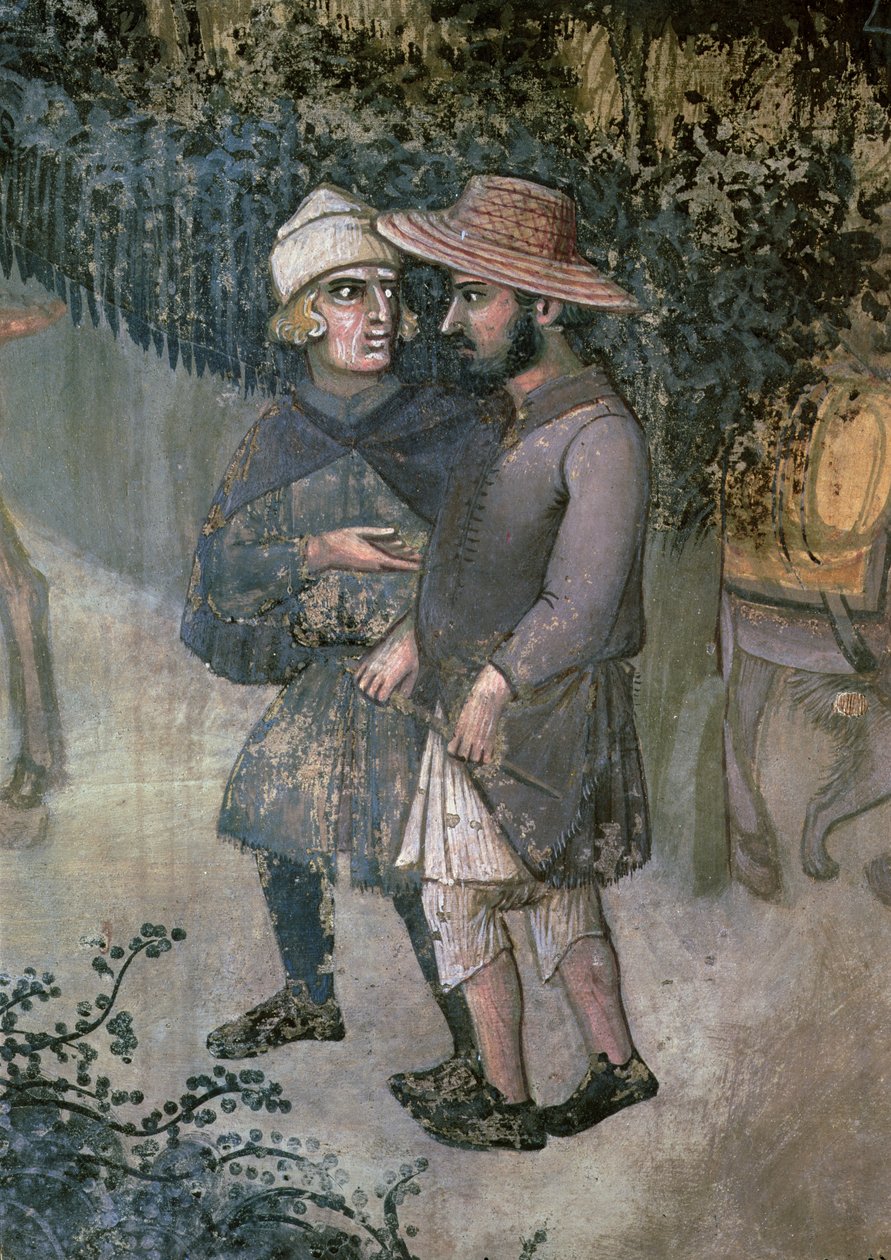 Effekter av god regjering på landsbygda, detalj av to menn som går og snakker av Ambrogio Lorenzetti