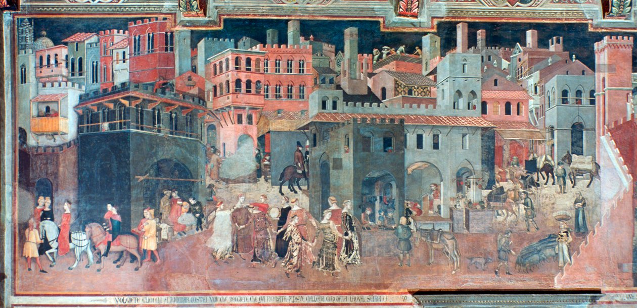Effekter av god regjering på bylivet, detalj, c1330 av Ambrogio Lorenzetti
