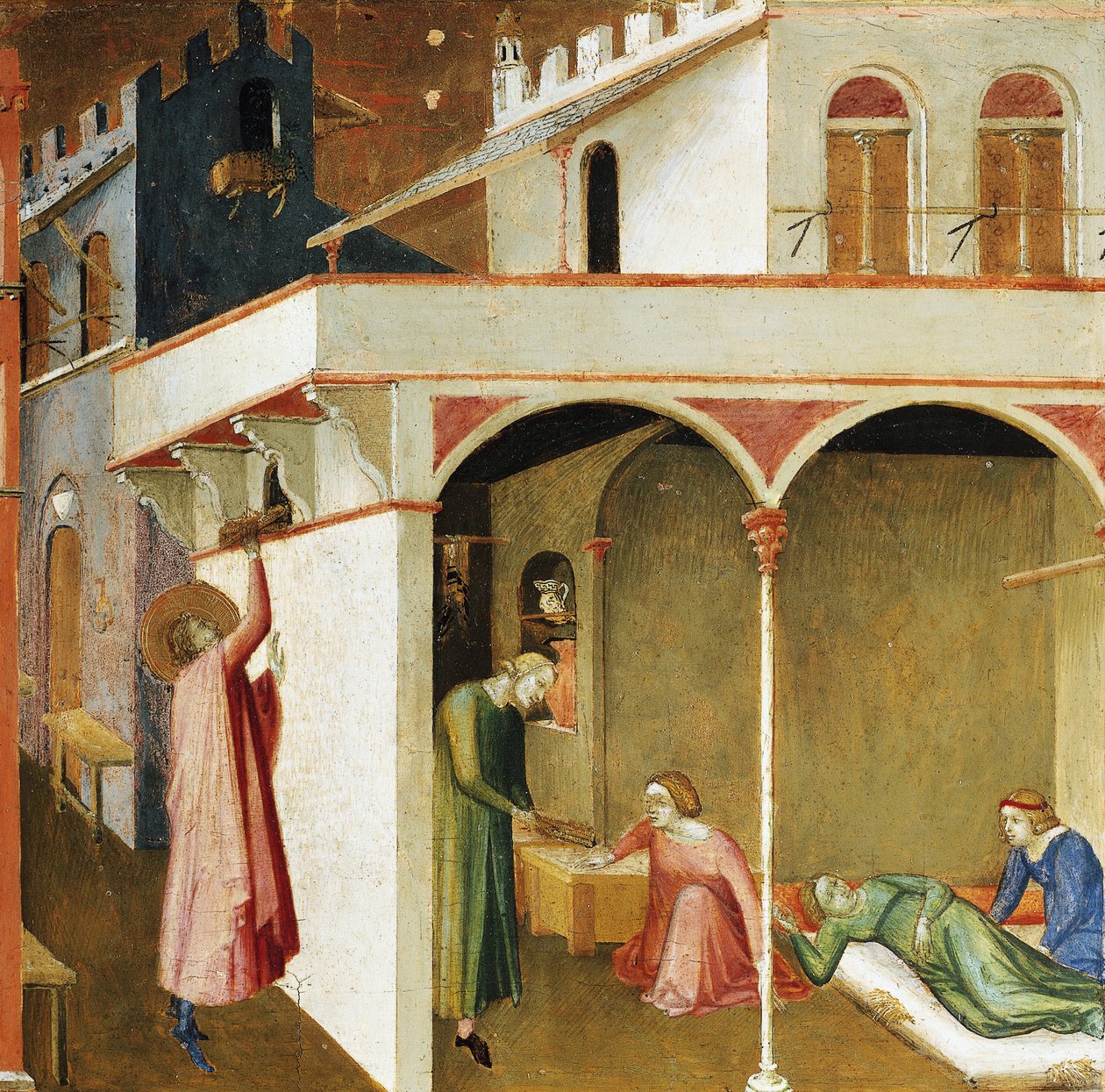 Nicolas kaster penger i huset til tre unge jenter for å unngå dem prostitusjon, ved å gi dem ekteskap. Scener fra St Nicholas