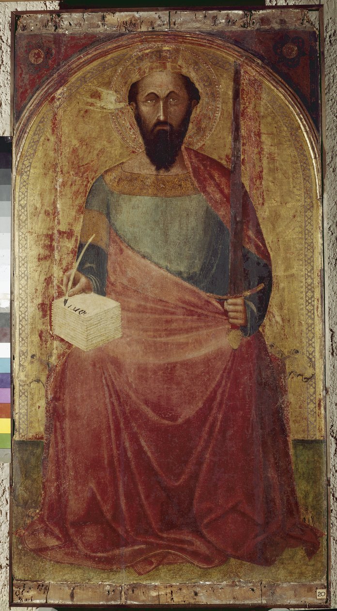 Saint Paul. Maleri av Ambrogio Lorenzetti (1290-1348). Maling på tre. Roccalbegna (Grosseto), kirken for de hellige Peter og Paul av Ambrogio Lorenzetti