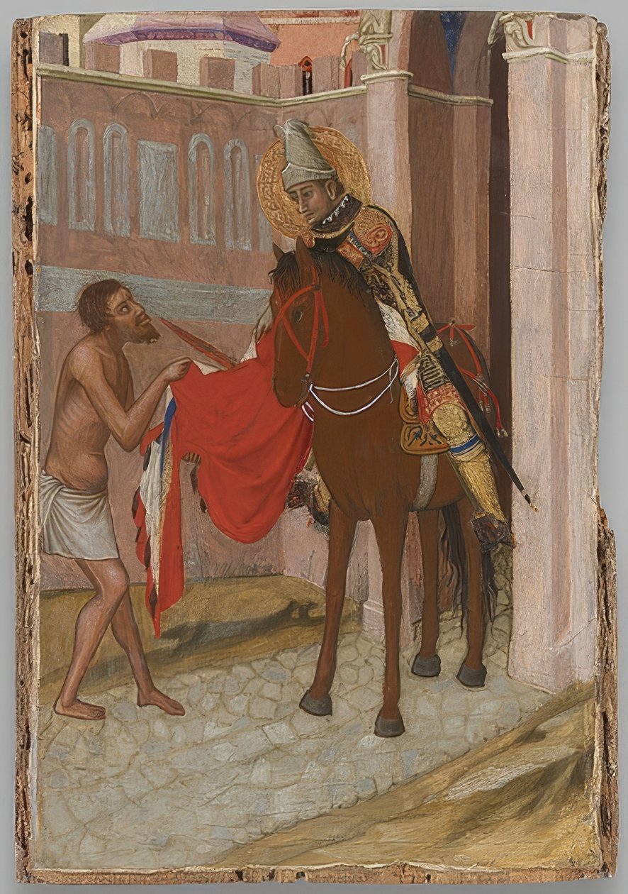 Saint Martin av Tours deler kappen sin med en tigger. Rundt 1340 av Ambrogio Lorenzetti