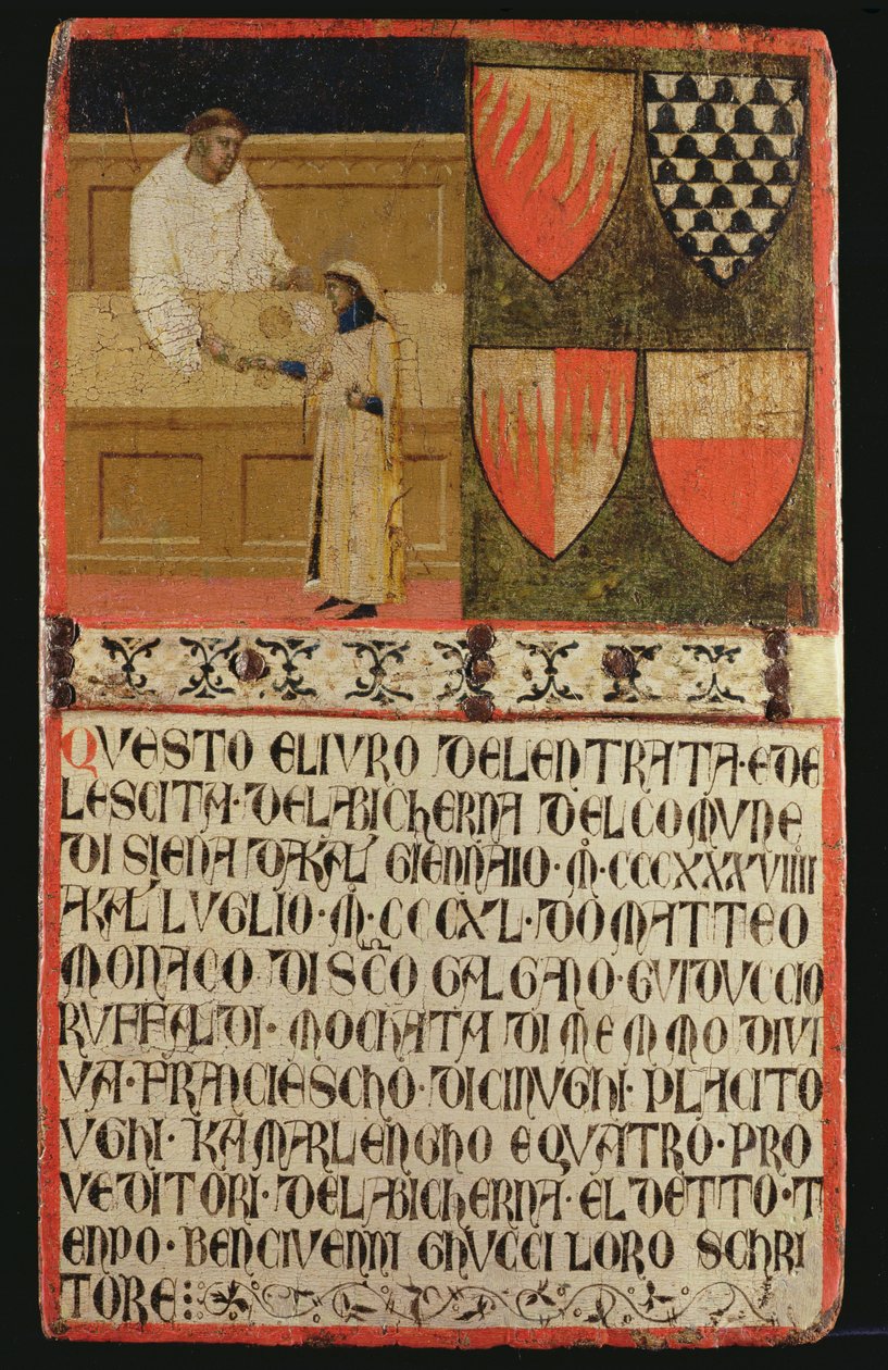 Skatteoppkrever med skattyter, 1340 av Ambrogio Lorenzetti