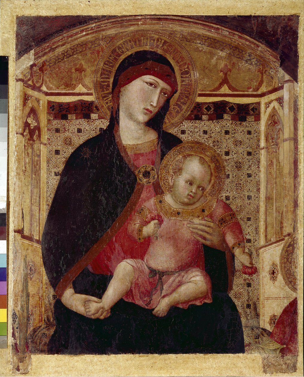 Jomfruen og barnet - Sentral del av Jomfruens triptyk med St. Peter og St. Paul (tempera på tre av Ambrogio Lorenzetti