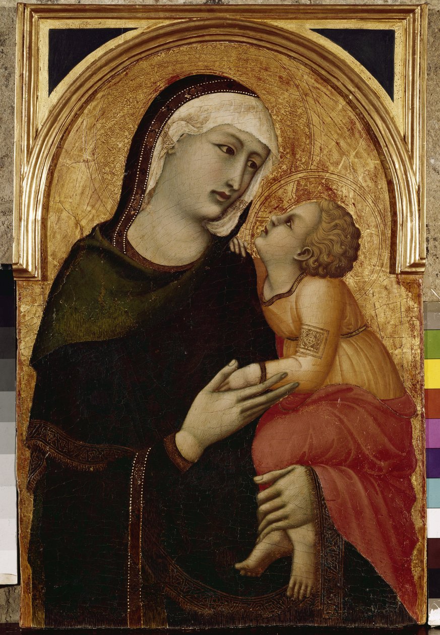 Jomfru og barn (tempera og bladgull på tre av Ambrogio Lorenzetti