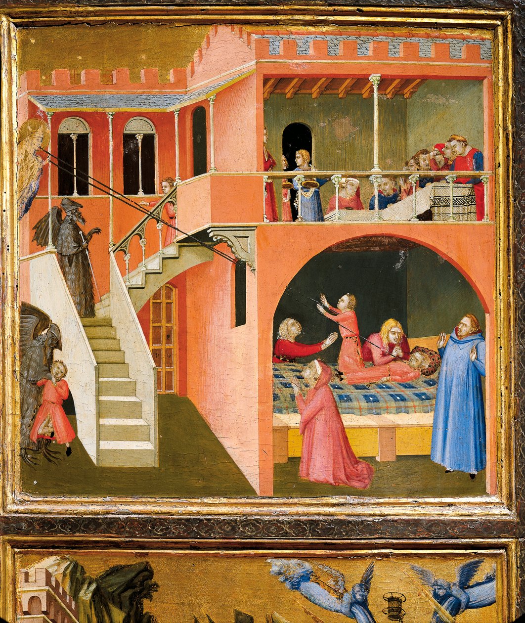 mirakel av St. Nicholas gjenopplivende gutt posert av demon, detalj fra mirakler av St. Nicholas av Bari av Ambrogio Lorenzetti
