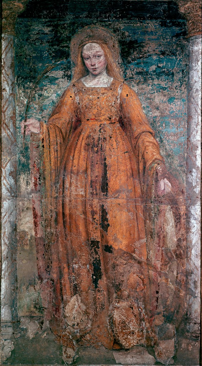 Saint Catherine of Siena Fresco av Ambrogio da Fossano kalt Bergognone (1460-1523). Mål.170x77 cm Milano, Brera kunstgalleri av Ambrogio da Fossano (c.1460 1523) (attr.to)