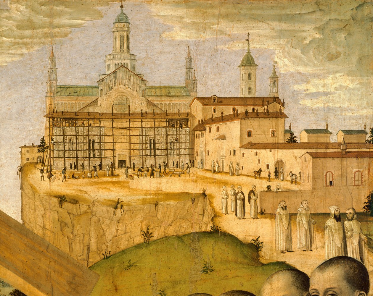 Bygging av Certosa di Pavia, av Ambrogio da Fossano kjent som Bergognone (1453-1523 ca.), Italia 1400-tallet, detalj av Ambrogio da Fossano (c.1460 1523)