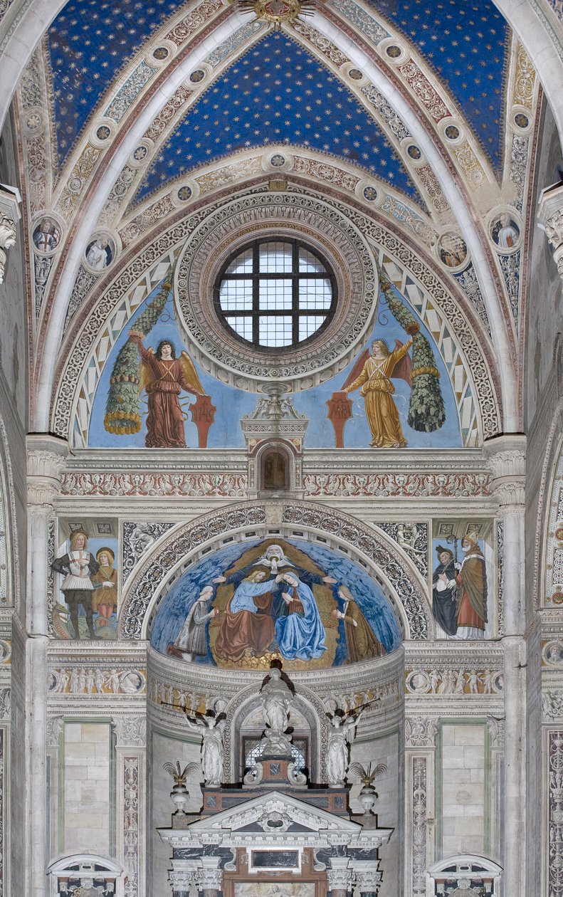 Kroningen av Jomfru Maria med Gud og Den Hellige Ånd mellom Francesco og Ludovico Sforza, 1500-1522 av Ambrogio da Fossano
