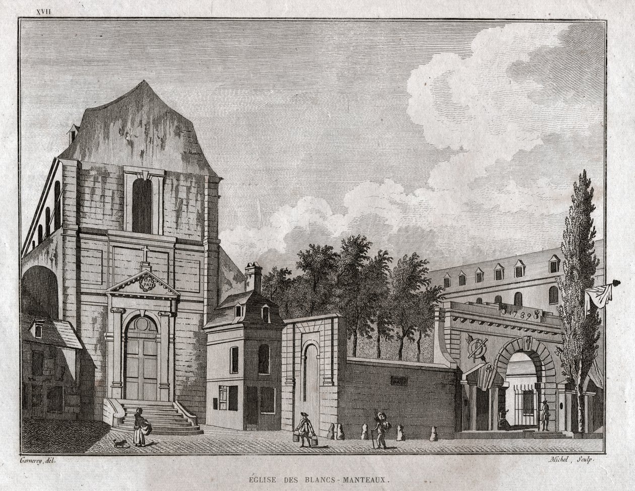 Kirken Blancs Manteaux i Marais-distriktet i Paris. rundt 1780 (gravering) av Ambroise Louis Garneray