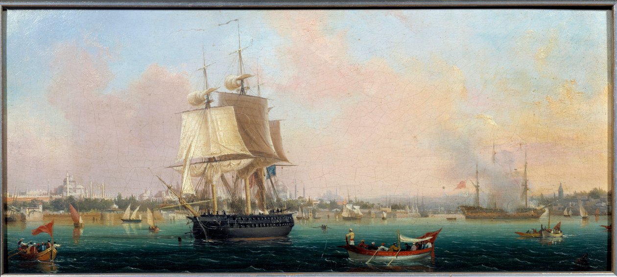 La Belle Choule vises til Konstantinopel Maleri av Ambroise Louis Garneray (1783-1857) Sevres fra 1800-tallet, porselensproduksjon av Ambroise Louis Garneray