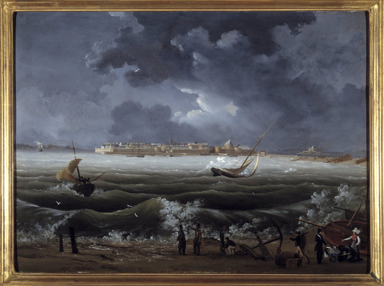 Saint Malo, av Louis Garneray, sd. ca 1820, Olje på lerret, H. 0,330; L. 0,460. CCIP Coll. av Ambroise Louis Garneray
