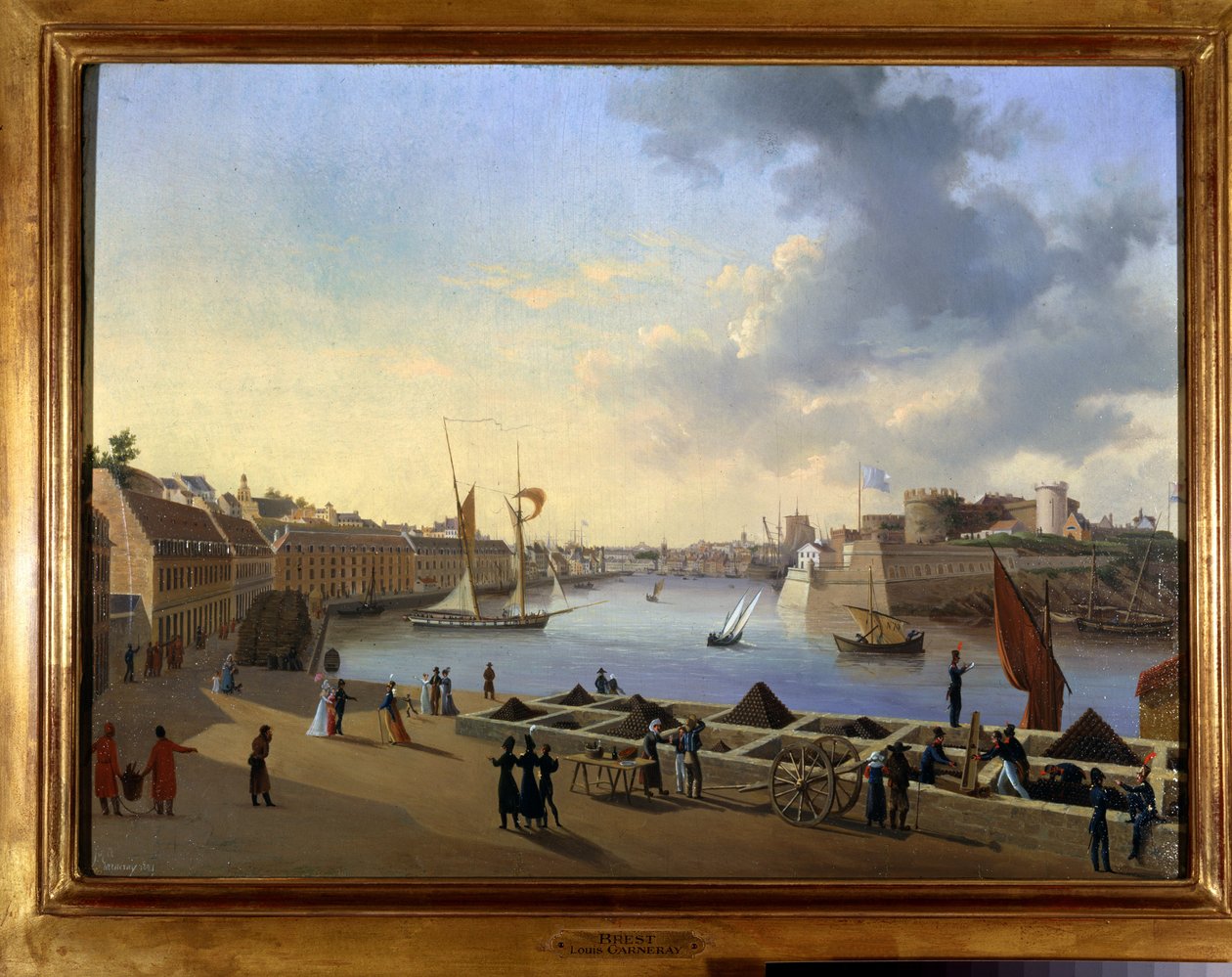 The Port of Brest and the Artillery Stock - maleri av Louis Garneray, ca 1820, Olje på lerret, H. 0,330; L. 0,460. CCIP Coll. av Ambroise Louis Garneray