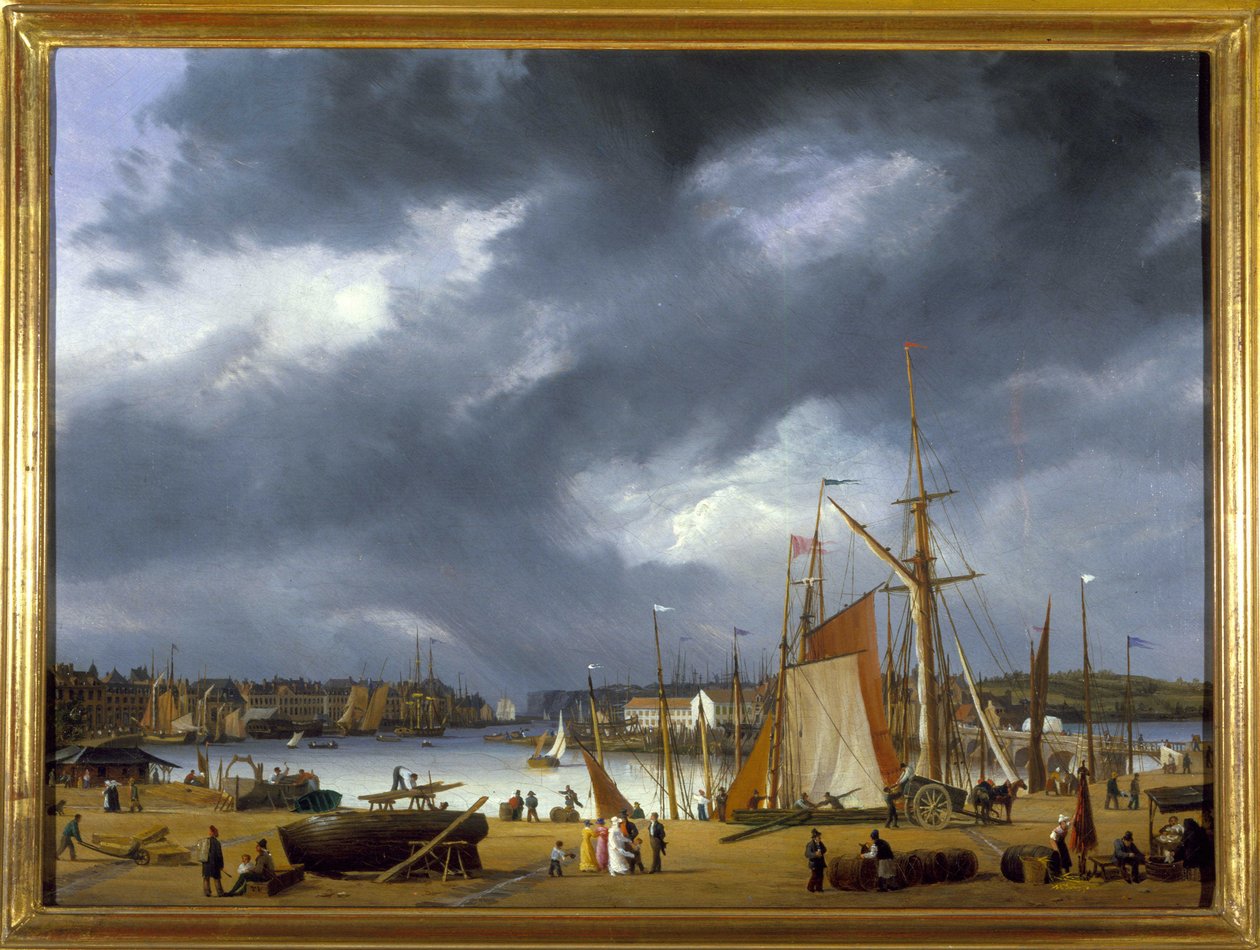 The Port of Dieppe av Louis Garneray, sd. ca 1820, Olje på lerret, H. 0,330; L. 0,460. CCIP Coll. av Ambroise Louis Garneray