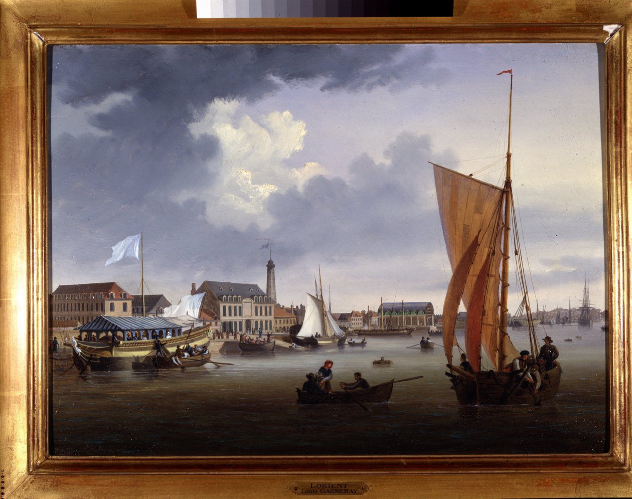 The Port of Lorient - maleri av Louis Garneray, ca 1820, Olje på lerret, H. 0,330; L. 0,460. CCIP Coll. av Ambroise Louis Garneray