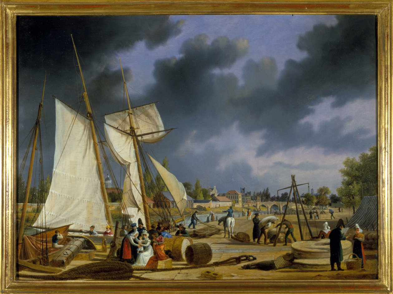 Havnen i Caen, av Louis Garneray, sd. ca 1820, Olje på lerret, H. 0,330; L. 0,460. CCIP Coll. av Ambroise Louis Garneray