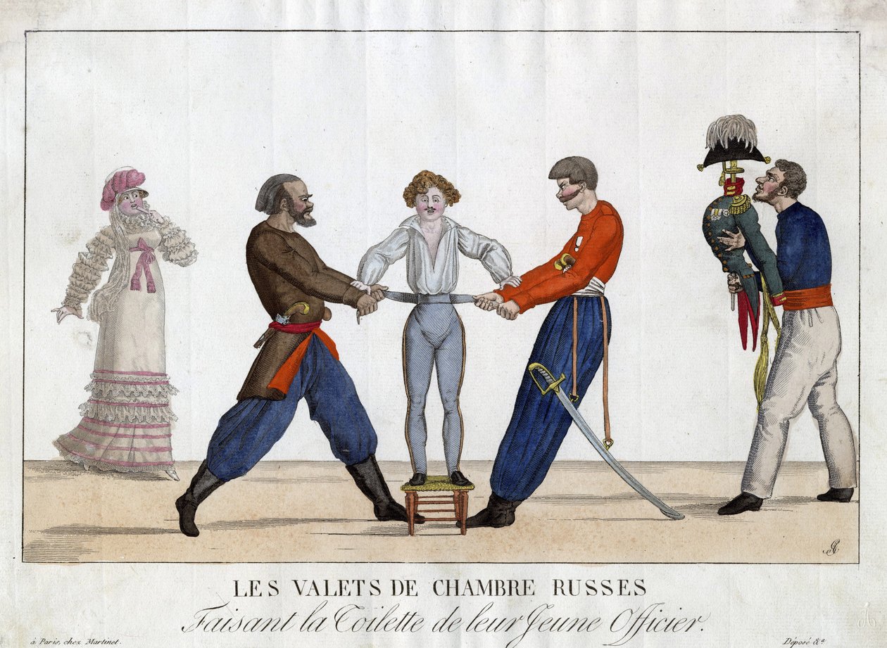Toalett til en ung russisk offiser - Garneray, Ambroise Louis (1783-1857) - ca. 1815 - Etsning, akvarell - 24x32,6 - Privat samling av Ambroise Louis Garneray