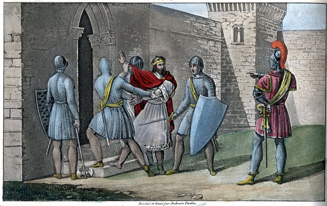 Charles III, «The Simple» (879-929), karolingisk dynasti. Detrone i 922 og tvunget til å redde seg selv, søkte han tilflukt hos Herbert II av Vermandois (ca. 880-943) som holdt ham fanget i slottet Peronne i 923. - Designet og gravert av Ambroise Tardi av Ambroise Tardieu