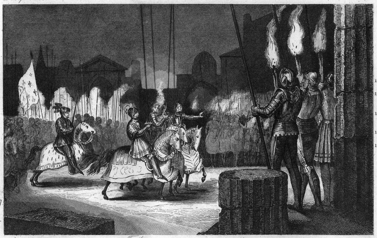 Karl VIII går inn i Roma i 1494 for å bli erklært keiser av Orienten - Karl VIII (1470-1498) gikk inn i Roma 31. desember 1494. Han ble erklært keiser av Orienten, før han dro til Napoli for å hevde sine rettigheter der - Gravering av 1825 i “ Histoire de  av Ambroise Tardieu