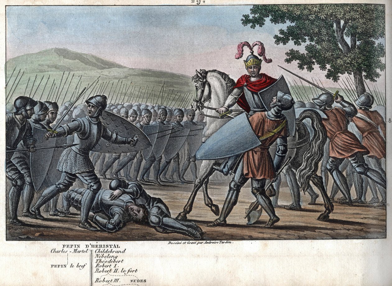 Eudes (Odon) (860 - 898), det karolingiske dynastiet, ledet slaget mot normannerne og forsvarte Paris (885 - 887) seirende - Designet og gravert av Ambroise Tardieu i 1825. av Ambroise Tardieu