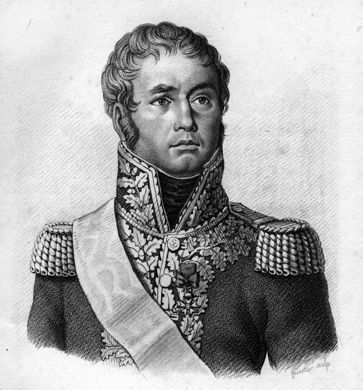 General Lecourbe.Claude Joseph, Count Lecourbe Général français (1758 to 1815).in “” Portraits des généraux français en suite des victoires et conêtes des français””. Engraved by Ambroise Tardieu in 1818. Stella Collection. av Ambroise Tardieu
