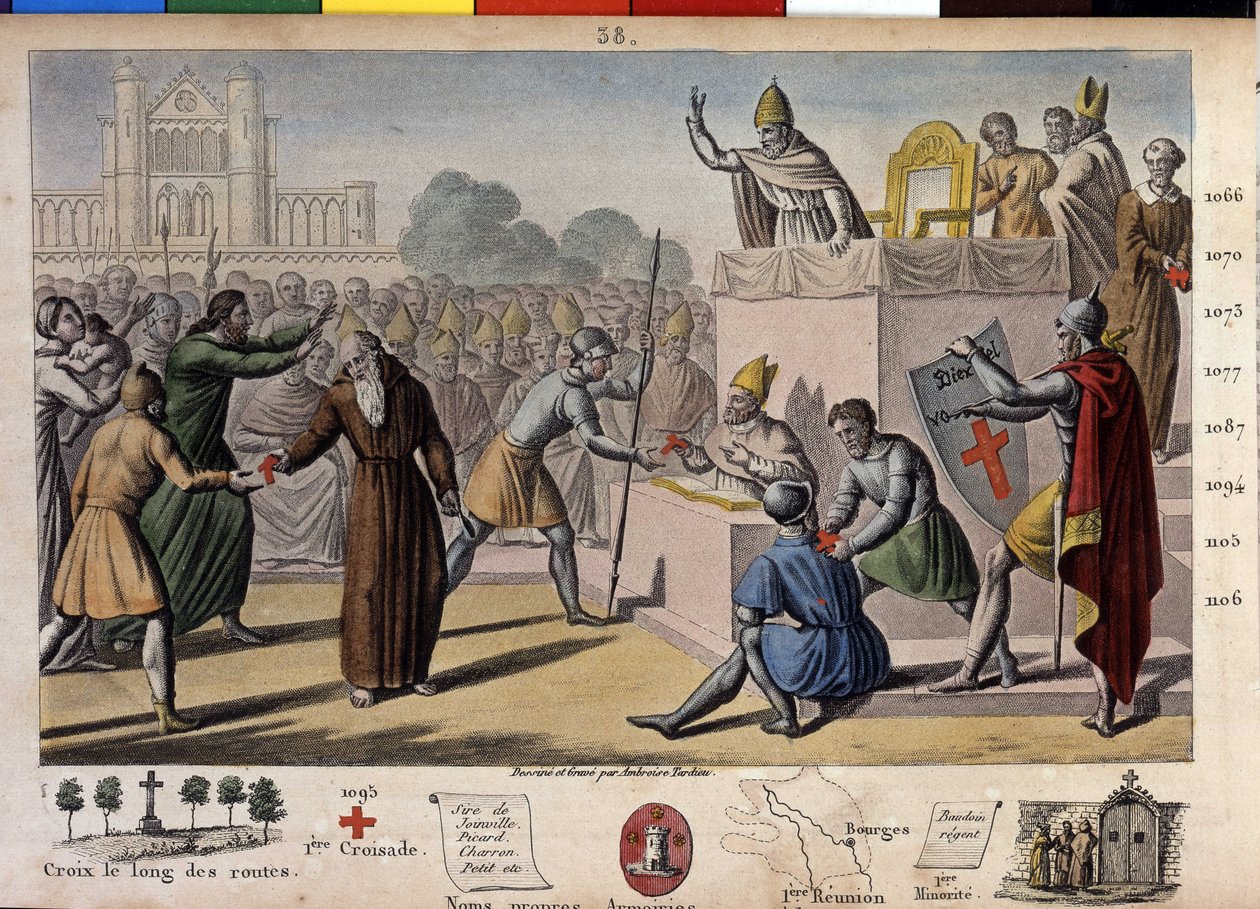 Gud vil ha det: ved konsilet i Clermont (i dag Clermont Ferrand (Clermont-Ferrand), Auvergne), forkynte eremitten Peter det første korstoget før pave Urban II av Ambroise Tardieu