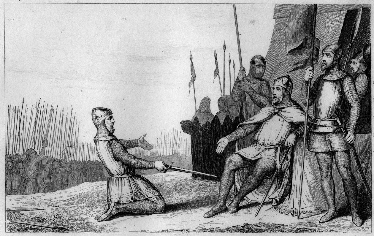 Henri I (1008-60) kjøretøy hans bror Robert-Le-Vieux i 1032 - Henri I (1008-1060), konge av Frankrike, takker sin bror Robert le Vieux som reiste seg mot ham, og han avstod hertugen av Burgund i 1032 - Gravering 1825 i "Histoire de France repr av Ambroise Tardieu