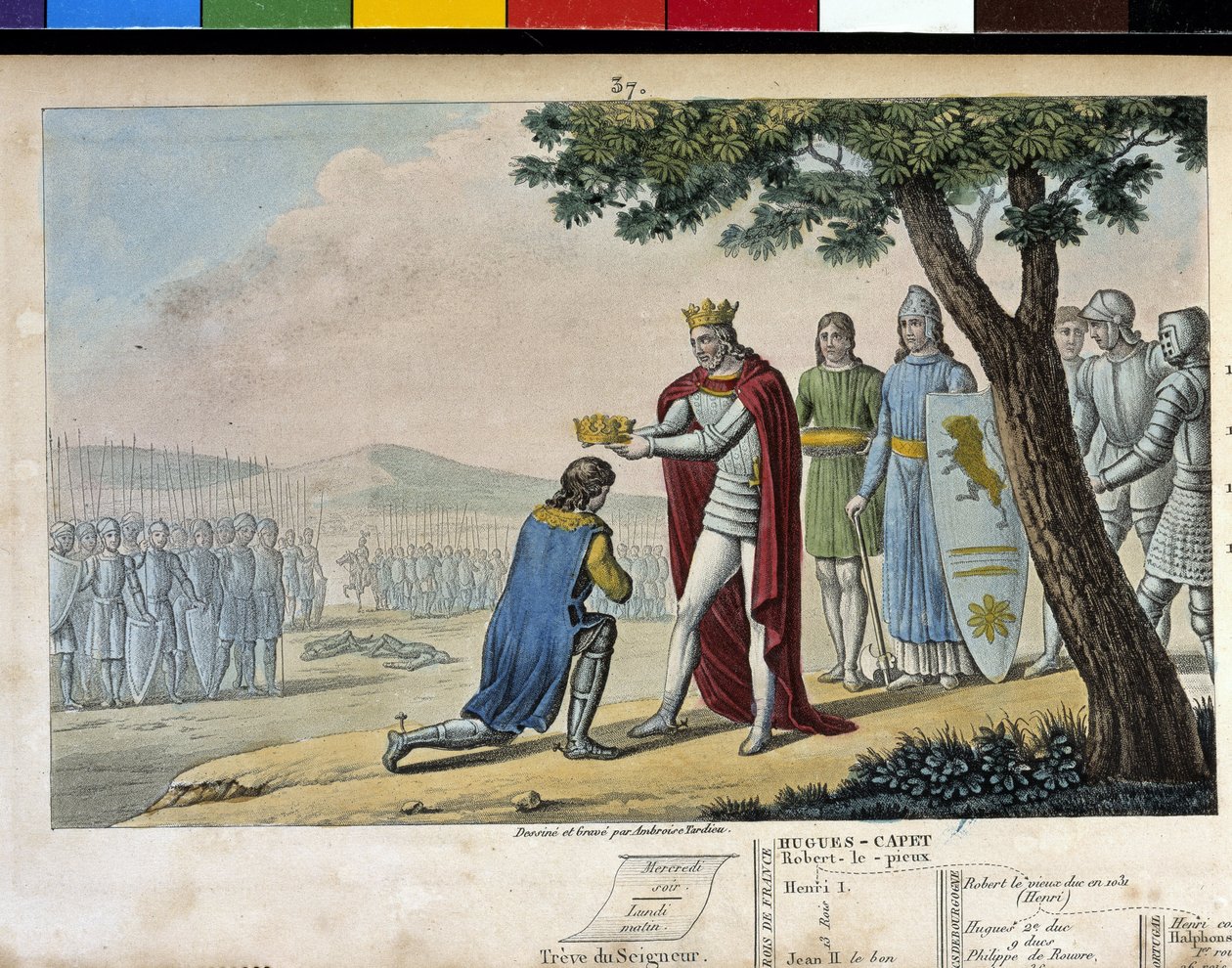 Henri I (1008 - 1060), Capetian-dynasti. Vinner av broren Robert le Vieux, han tilga ham og ga ham hertugdømmet Burgund i 1016 - Designet og gravert av Ambroise Tardieu i 1825. av Ambroise Tardieu