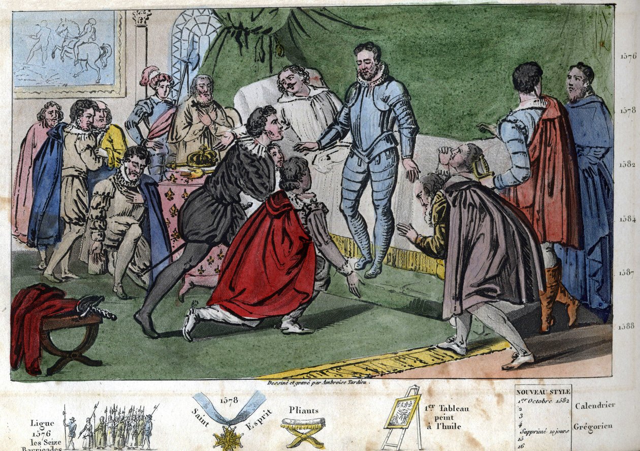 Henry III (1551 - 1589) tredje sønn av Henry II og Catherine de Medici (Caterina de Medici). Hertugen av Anjous død ga Henrik III arveretten til kronen i 1574. - Designet og gravert av Ambroise Tardieu i 1825. av Ambroise Tardieu