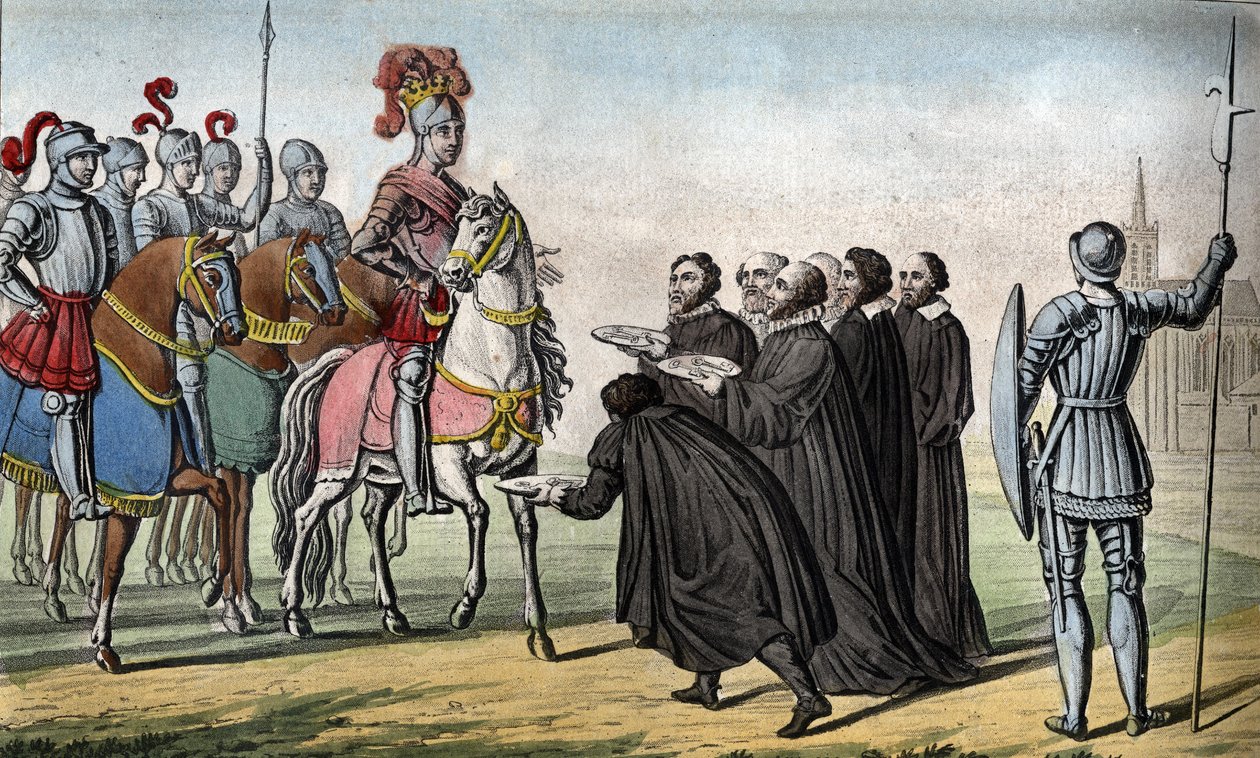 Henrik II (1519 - 1559). Likt med fyrstene i Tyskland mot Karl V, hvis despotisme hadde gjort dem opprør, kidnappet han Toul, Metz og Verdun, og tok dermed over de tre biskopene i 1552. av Ambroise Tardieu