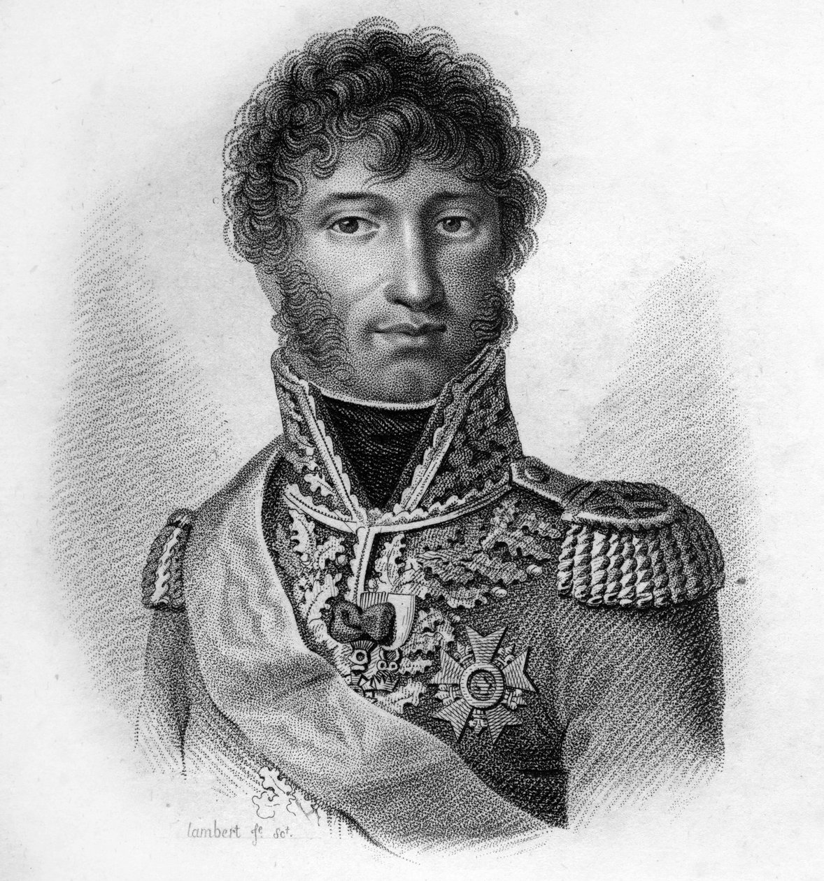 Joachim Murat (1767 - 1815), marskalk av Frankrike, konge av Napoli i” Portretter av de franske generalene etter franskmennenes seire og erobringer”” Gravert av Ambroise Tardieu i 1818. Stella Collection. av Ambroise Tardieu