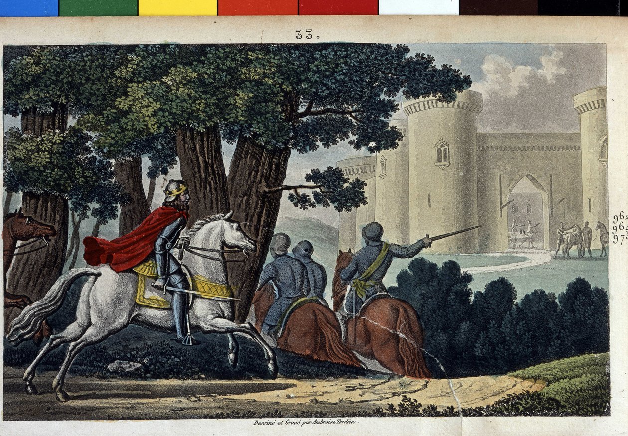 Lothaire (941-986), det merovingerdynastiet. Han kjempet mot den tyske keiseren Otton I og angrep ham med overraskelse i Aachel.- Designet og gravert av Ambrose Tardieu i 1825. av Ambroise Tardieu