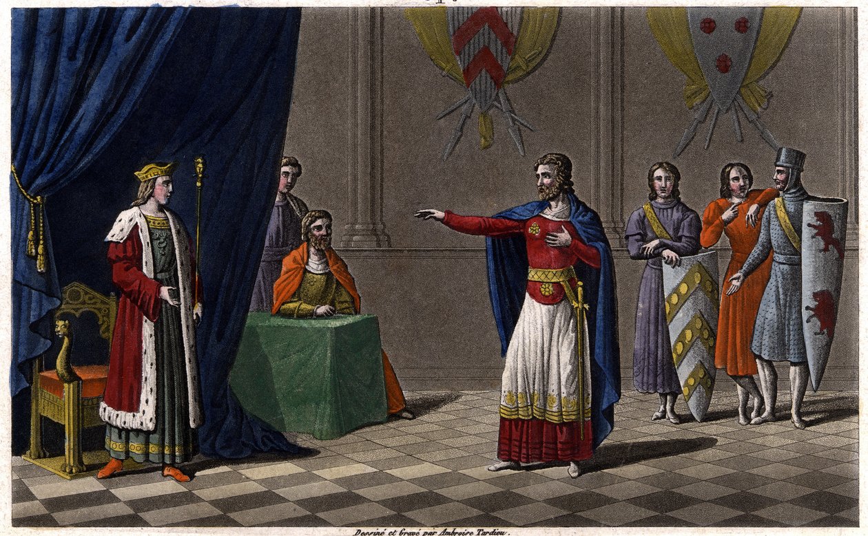 Louis V le Faineant (c. 967-987), proclaimed King of France by the protection of Hugues Capet, future king of France, in 986 Draw and grave by Ambroise Tardieu in 1825. av Ambroise Tardieu