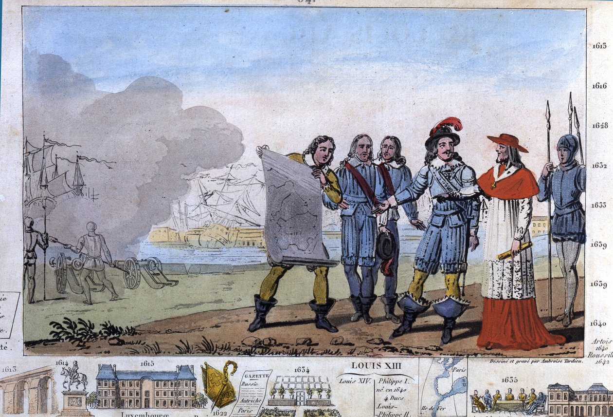 Louis XIII (1601-1643) og kardinal Richelieu ved setet til La Rochelle, place d