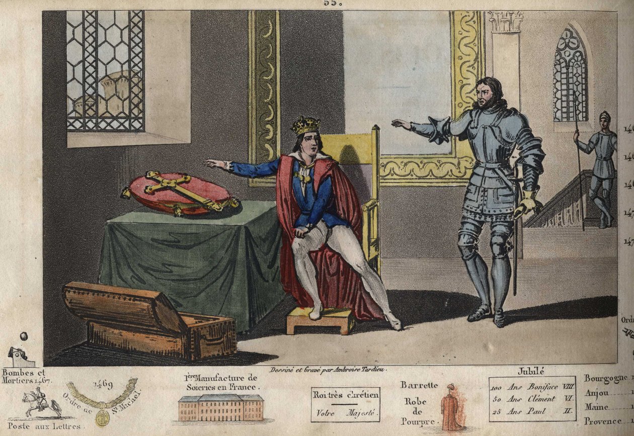 Ludvig XI (1423-1483) holdes fanget i Peronne, og fra leiligheten sin kan han se tårnet der Karl III døde etter 6 års fangenskap. Han fikk først tilbake friheten etter å ha sverget på Karl den Stores kors at han ville holde traktaten som av Ambroise Tardieu