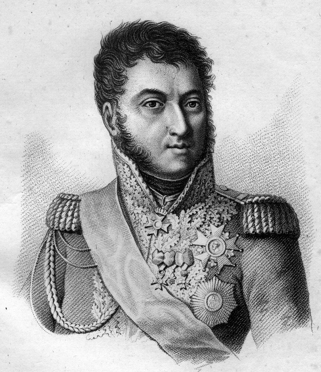 Marskalk Suchet. Louis Gabriel (Louis-Gabriel) Suchet (1770-1826), hertug av Albufera Maréchal av Frankrike. i "Portretter av de franske generalene etter franskmennenes seire og erobringer"". Gravert av Ambroise Tardieu i 1818. Stella Collection. av Ambroise Tardieu