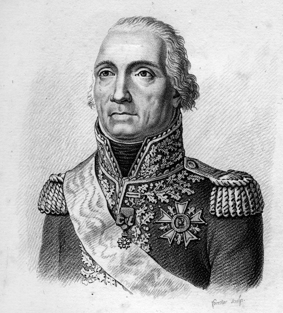 Marshal of Moncey.Bon Adrien Jeannot de Moncey, hertug av Conegliano Maréchal av Frankrike (1754 til 1842).i "" Portretter av de franske generalene etter franskmennenes seire og erobringer"". Gravert av Ambroise Tardieu i 1818. Stella Collection. av Ambroise Tardieu