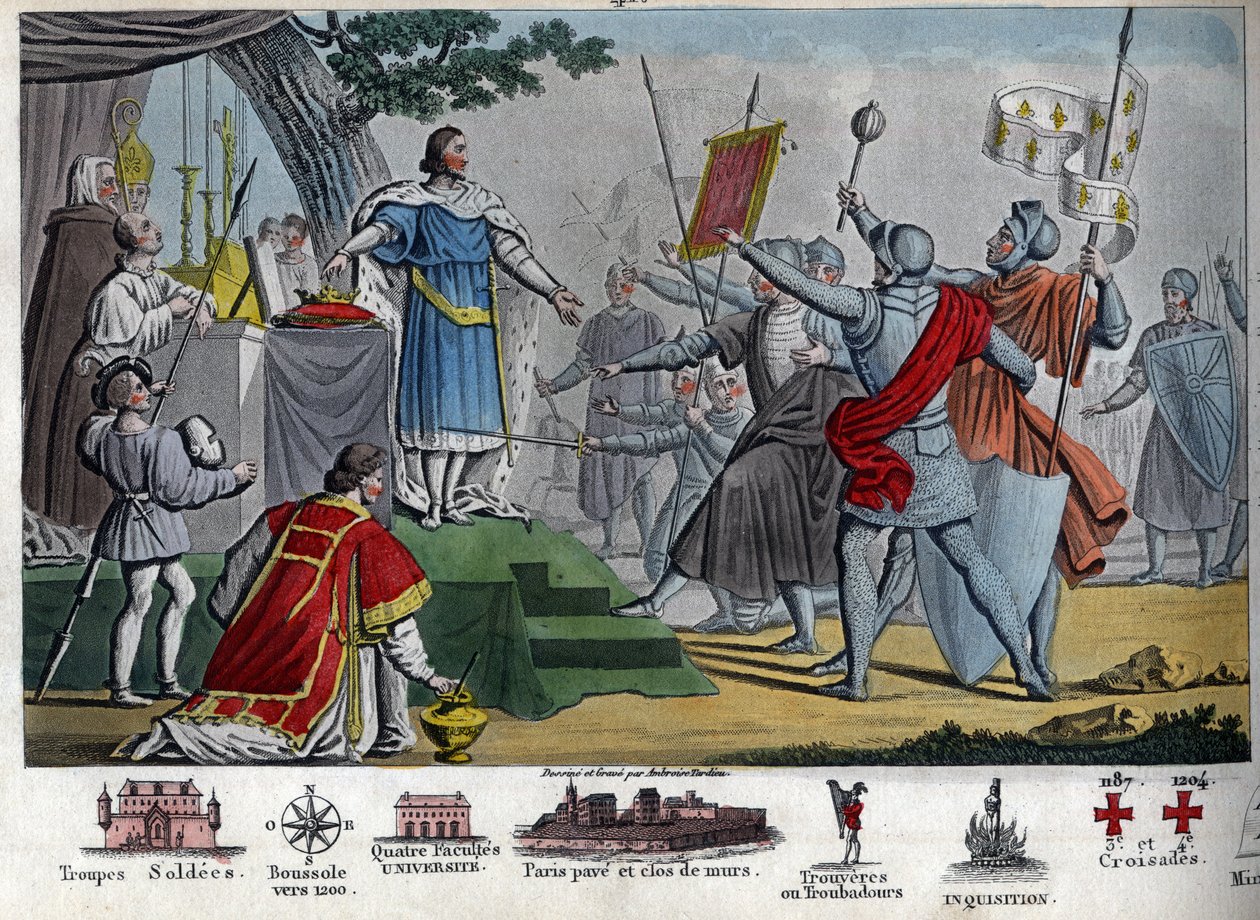 Filip II (1165-1223), kong Capetian, kjent som "Augustus", foreslår å gi sin krone til soldatene sine hvis de er i stand til å beholde den en dag før slaget ved Bouvines, men alle foretrekker å beholde sin konge. Ved å vinne dette slaget ødela Filip II en  av Ambroise Tardieu
