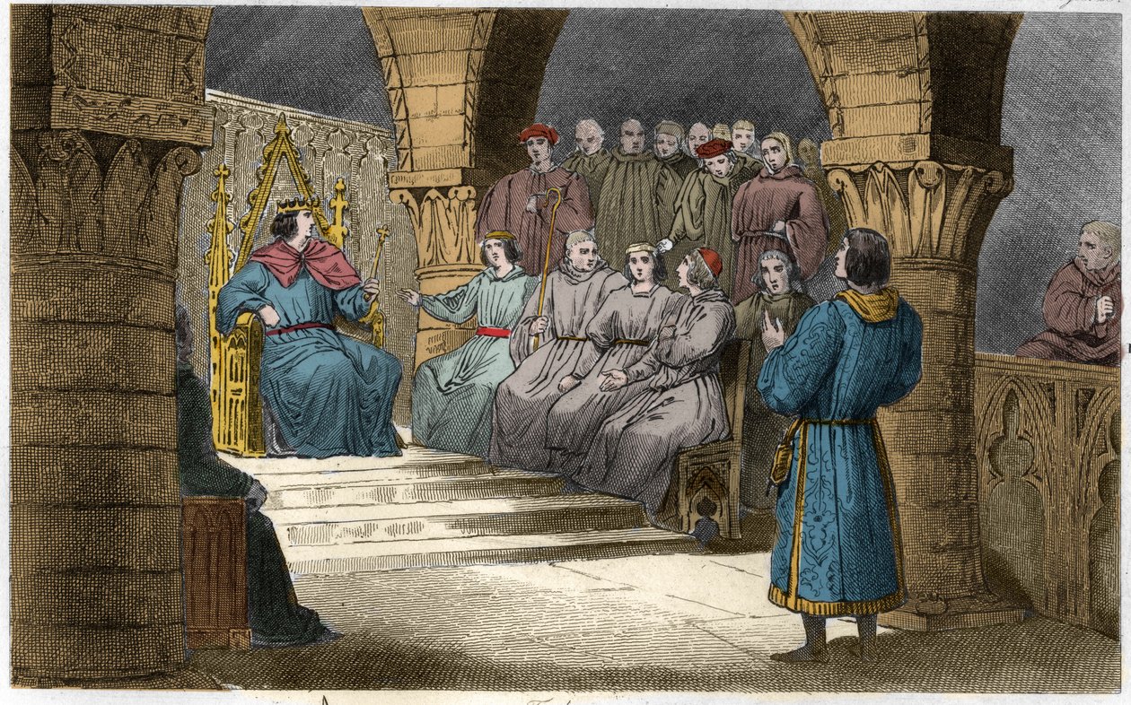 Philip V (1294-1322) den høye og generalstatene avviser forutsetningene til Jeanne II (salisk lov) - Philippe V dit "" Le Long"" (1294-1322) - Generalstatene, innkalt til Louvre, erklærte Filip V for konge og ekskluderte fra kronen sin  av Ambroise Tardieu