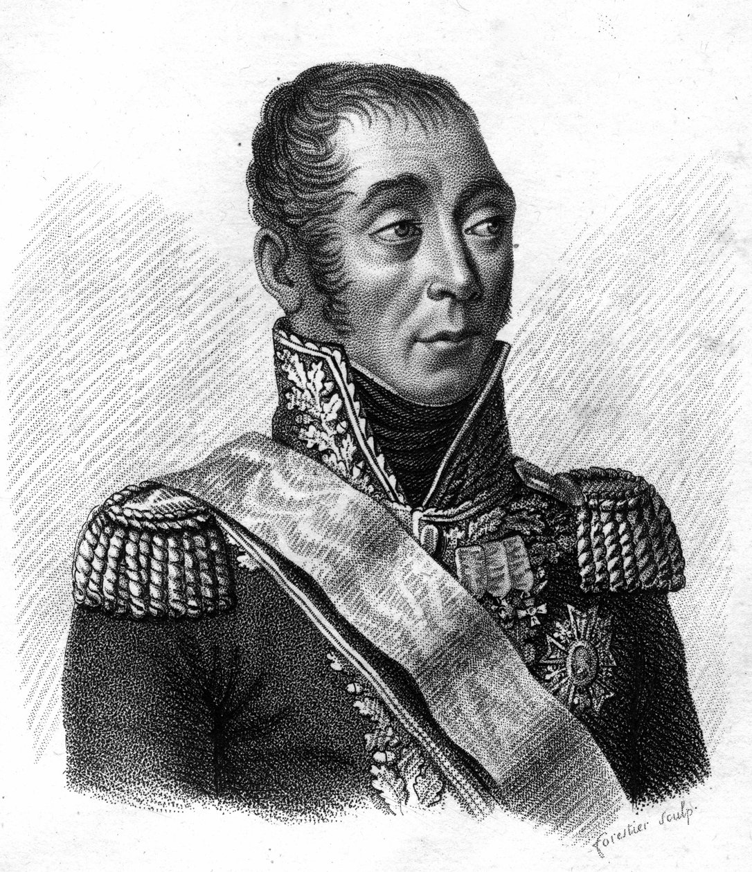 Portrait of Emmanuel, Marquis de Grouchy, Marechal de France (1766-1847) - in “Portraits des generaux francais en suite les victoires et conquetes des Francais””. Grave by Ambroise Tardieu in 1818. Stella Collection. av Ambroise Tardieu