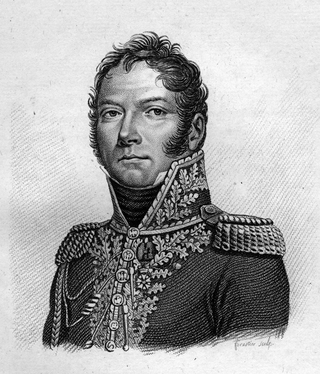 Portrett av Paul Jean Baptiste Poret de Morvan (1777-1834) General de brigade- i ""Portretter av franske generaler etter franskmennenes seire og erobringer"". Grav av Ambroise Tardieu i 1818. Stella Collection. av Ambroise Tardieu