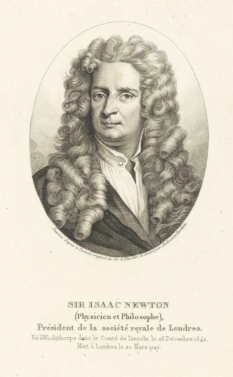 Portrett av Sir Isaac Newton 1642-1727, ca. 1830-1840. av Ambroise Tardieu