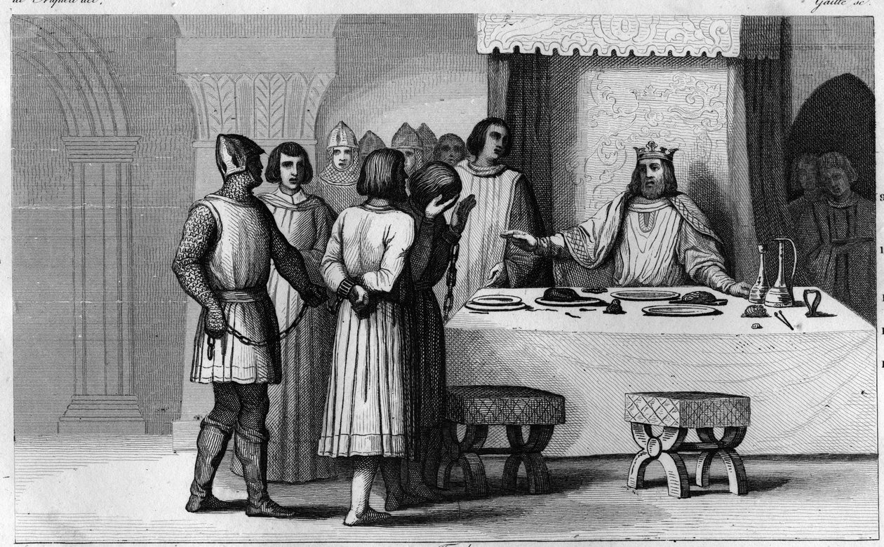Robert II, den fromme (ca. 970-1031) løslater konspiratorer - Robert II dit "The Pious"" (ca 972-1031), capetianernes dynasti - Han visste at 2 konspiratører var dømt til døden, og gjorde dem kommunister, behandle vakkert og deretter gi frih av Ambroise Tardieu